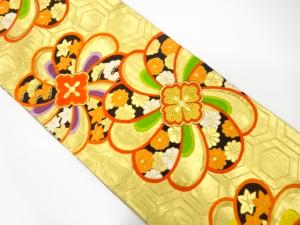 アンティーク　捻じり花に菊・楓・亀甲模様織り出し袋帯（着用可）